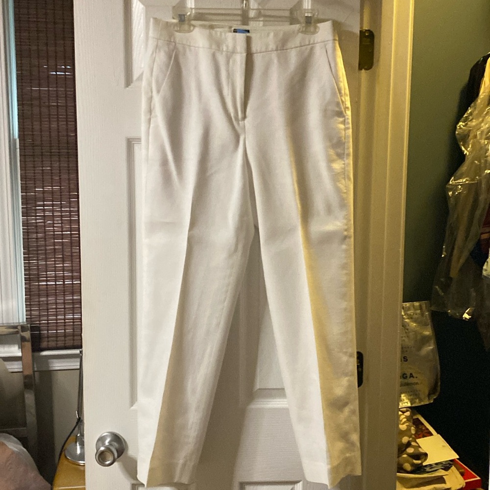 J Crew Kate ankle length linen blend white pants.